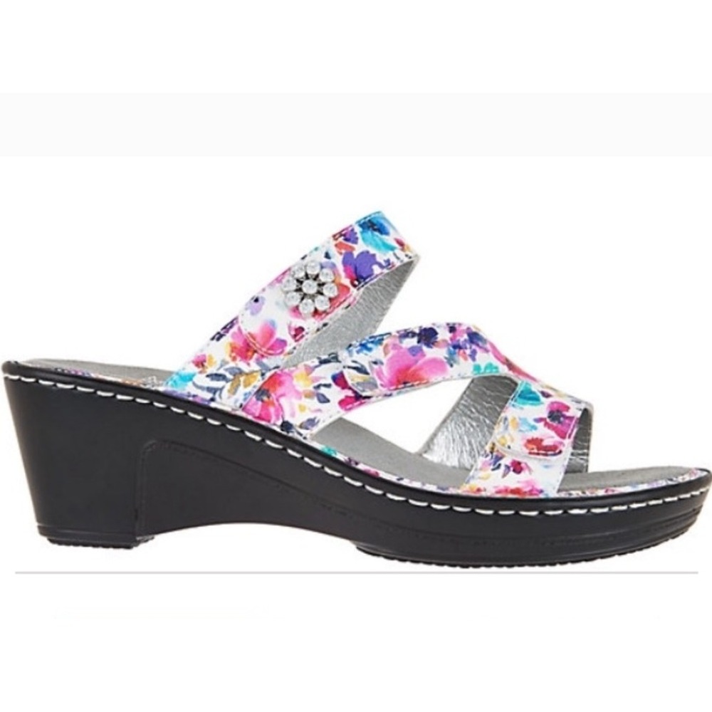 Alegria Womens Floral Comfort Leather Wedge Sandals EU 35/US‎ 5-5.5 Cottagecore